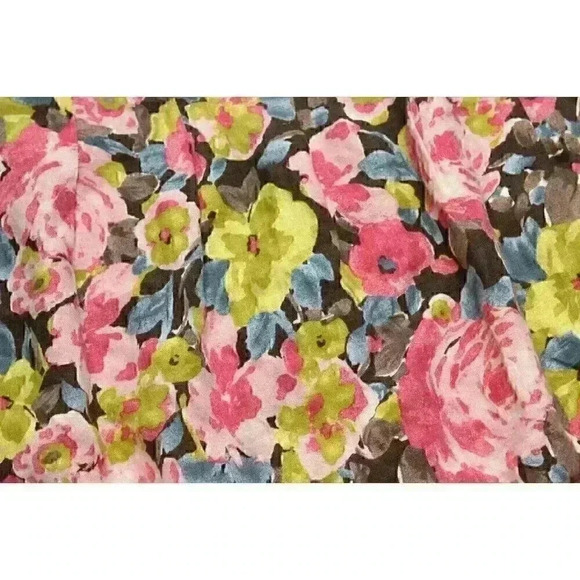 J. Jill Women's Petite Medium 100% Linen Pleated Skirt Pink Green Blue Floral - Picture 2 of 9